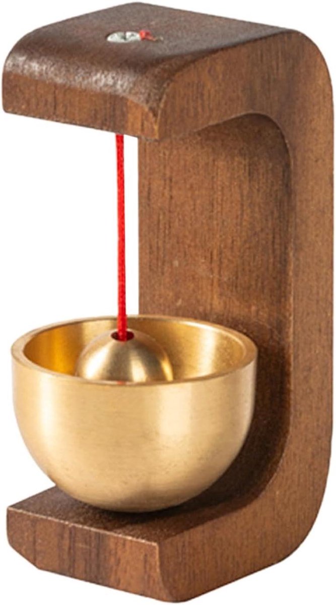 Houten deurbel - Messing bel - Huis versieren - Aangenaam geluid - 7 cm hoog - Houtkleur