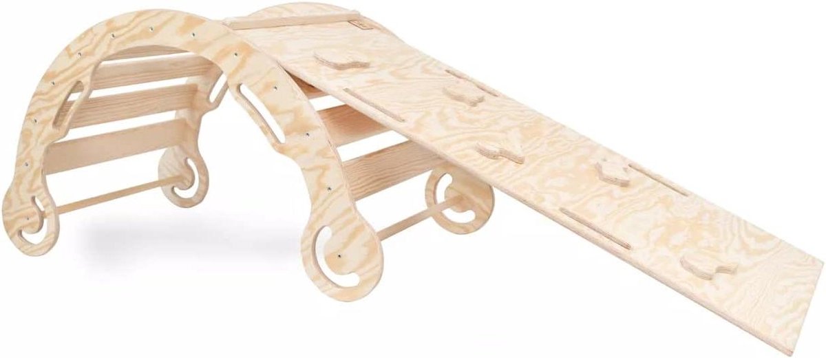 Klimboog met glijbaan - Speelboog klimrek - Actief spel - 2-in-1 ontwerp - 68x120x51cm - Houtkleur