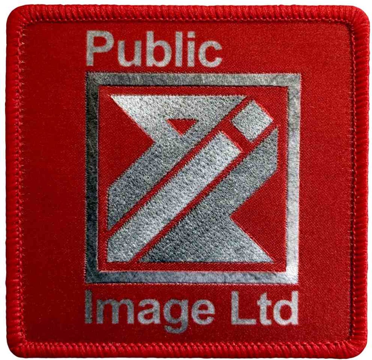 Pil Public Image Ltd - Brushed Steel Logo & Text Patch - Rood/Zilverkleurig