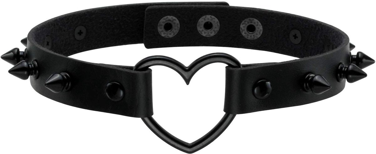 Dailygoods- Kraagchoker Punkstijl - Halsketting met Hart - PU Lederen - Studs Accent - Perfect voor Feesten - Diverse Stijlen