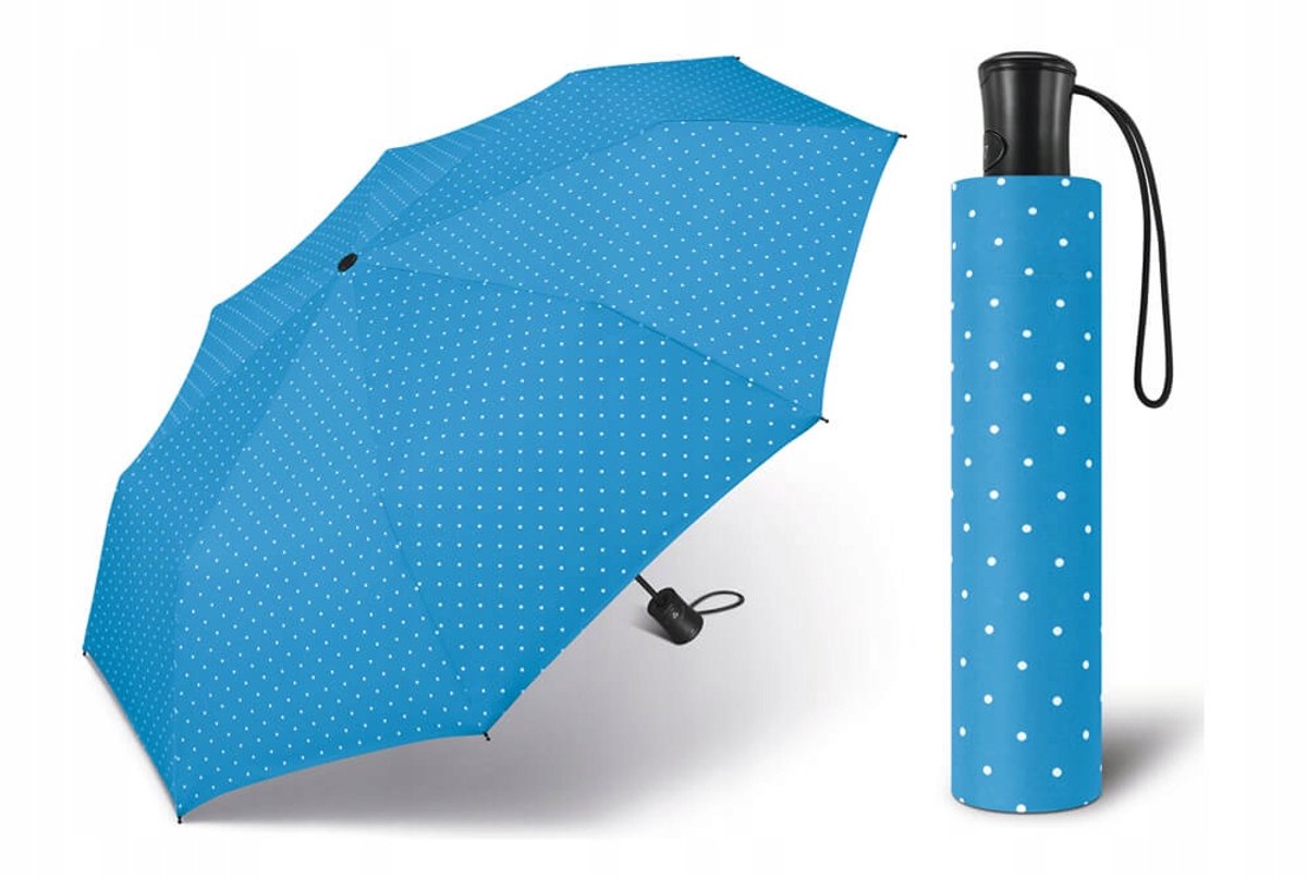 Happy Rain Automatische Paraplu Dames - Blauw met Stippen - 27,5 cm