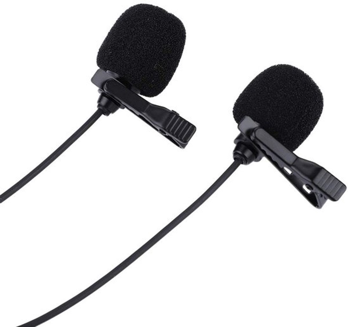 - Lavalier-microfoon - Dubbelkop lavaliermicrofoon - Actieve geluidsverzameling - 3,5 mm jack - Professionele microfoon - Geschikt voor smartphone