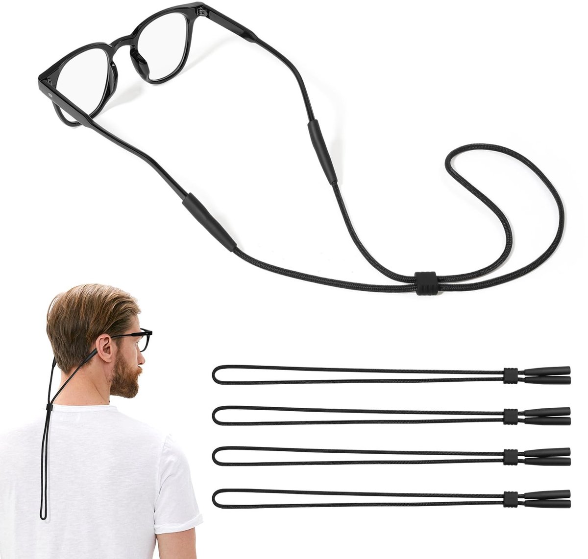 JHUBERS- Brillenband Verstelbaar - 4 Stuks - Universele Sportzonnebrilhouder - Veiligheidsband - Lichtgewicht - Comfortabel - Geschikt voor Dames/Heren - Brillenkoord