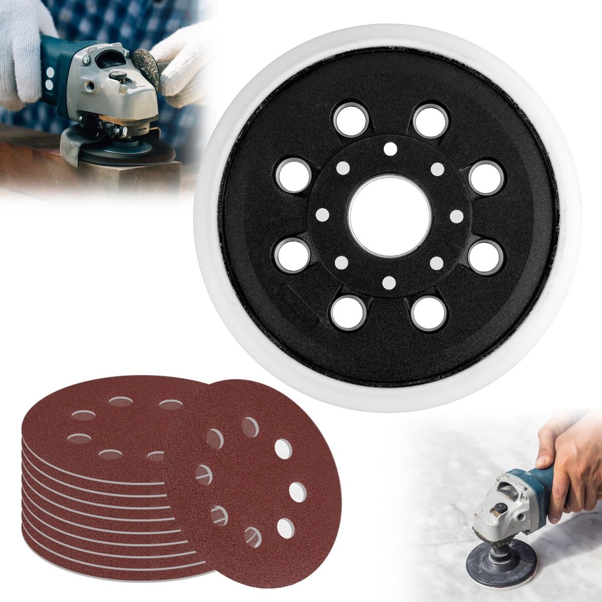 JHUBERS- Schuurschijf 125 mm Professioneel - 8-gaats - Zelfklevend - Schuurpapier Set - Aluminiumoxide - Duurzaam en Antistatisch