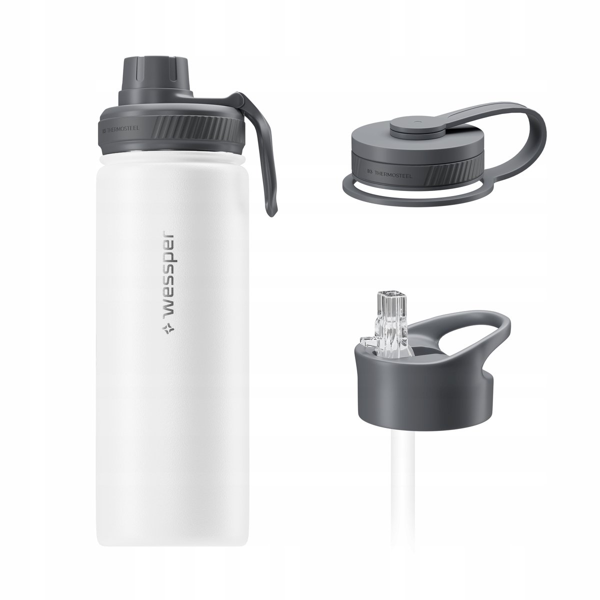 Wessper B3 THERMOSTEEL Thermosfles 0,5L - Wit met 3 Deksels