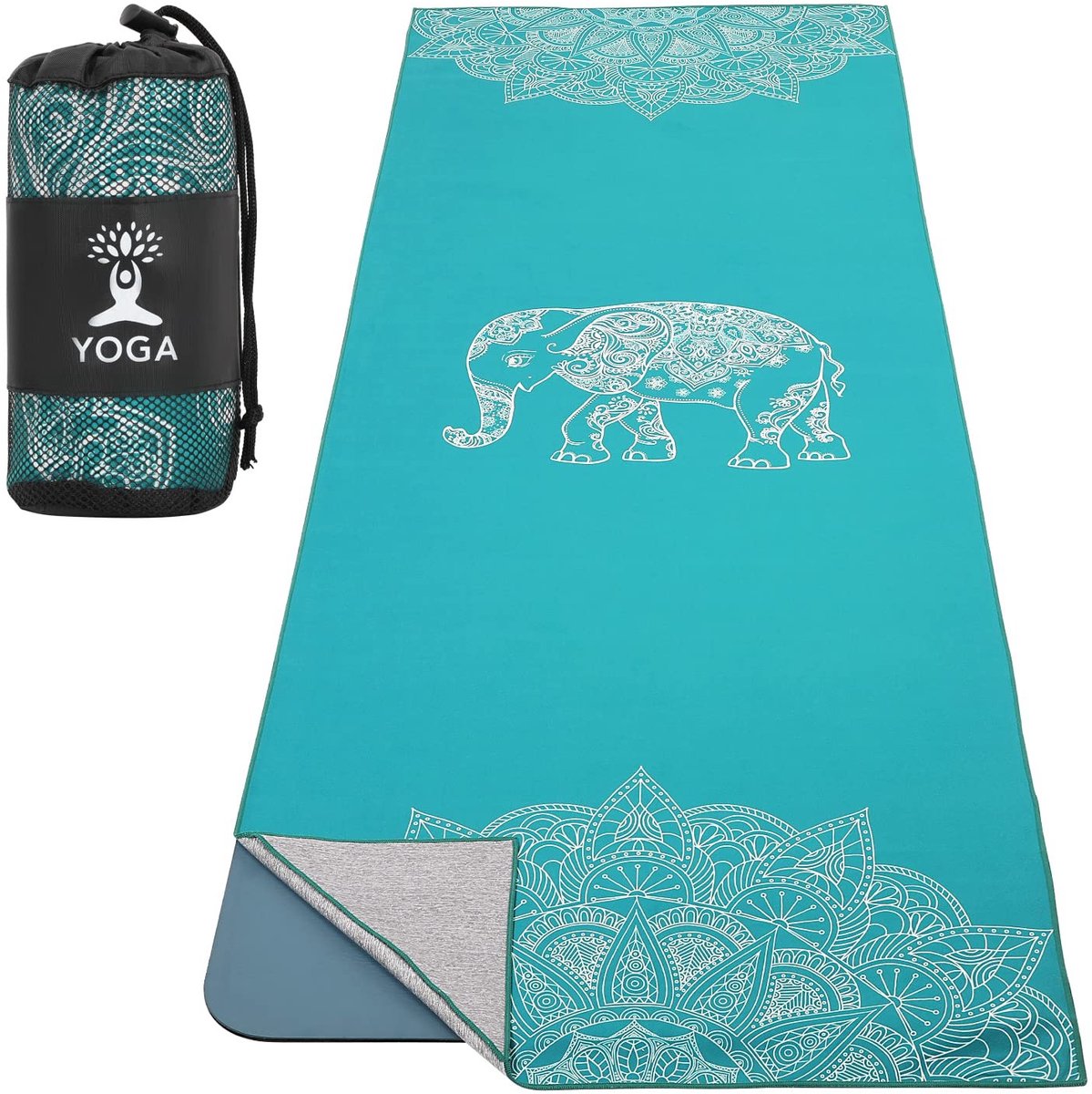 JHUBERS- Yogamat Antislip - Extra Dikke Fitnessmat - Sneldrogend - Hoekzak - Geschikt voor Yoga/Pilates - Drukpatroon - Yogahanddoek