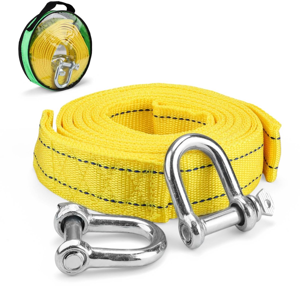 JHUBERS- Autosleepkabel 4 Meter 5 Ton - Reflecterende Strips - Veiligheids-U-Ringhaken - Opbergtas - Schokbestendig - Duurzaam - Sleepkabel