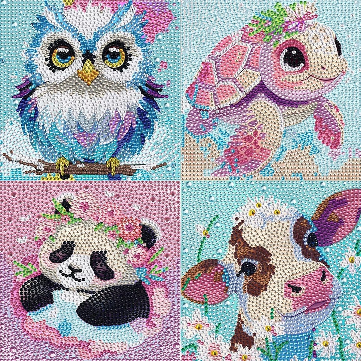 Dailygoods- Diamond Painting 4-delige Set - Dieren - Eenvoudig Volledig Geborduurd - Woondecoratie - DIY Cadeau - 17x17 cm - Diamantschilderen