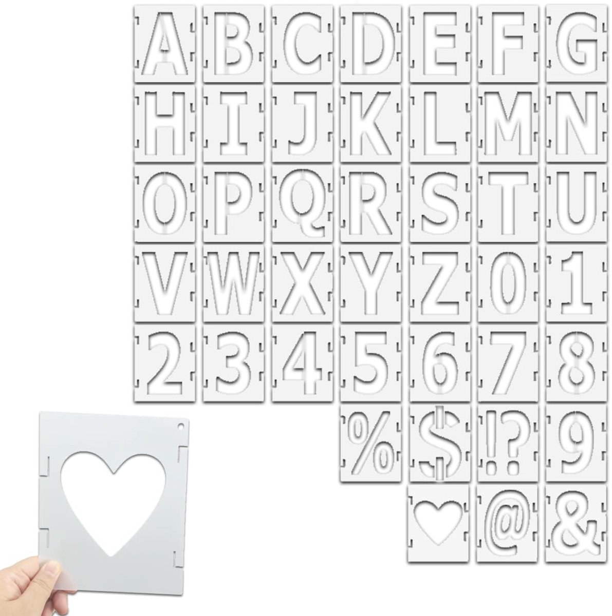Dailygoods- Lettersjablonen 42 stuks - Herbruikbaar - Cijfersjablonen - Vintage Sjablonen - Voor Houten Borden - Veilig PET-materiaal
