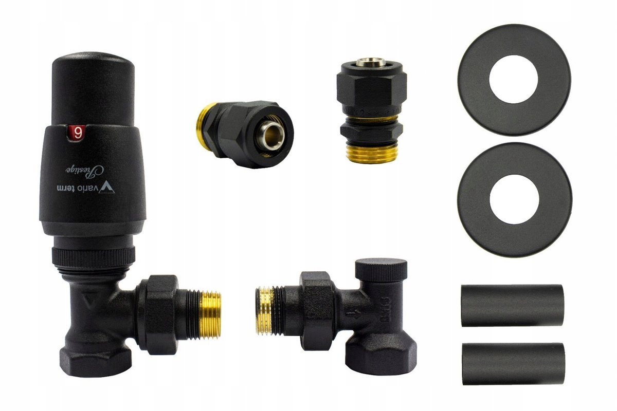 Vario-Term Elegant Thermostatische Radiatorafsluiter Set Hoek Zwart PEX