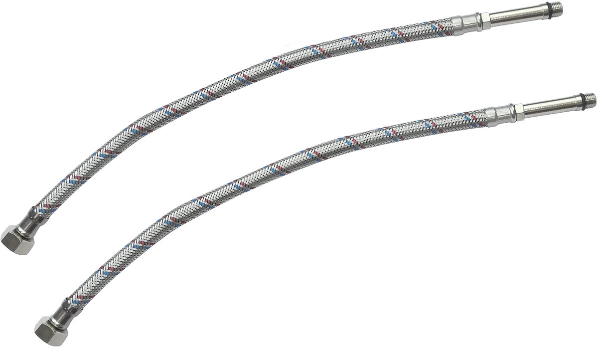 Dailygoods- Schroefverbinding Set van 2 - Flexibele Aansluitingen - 3/8" Vrouwelijk / M10 Mannelijk - Lengte 400 mm - Slangleidingen - Sanitaire Verbinding - Flexibele Slangen