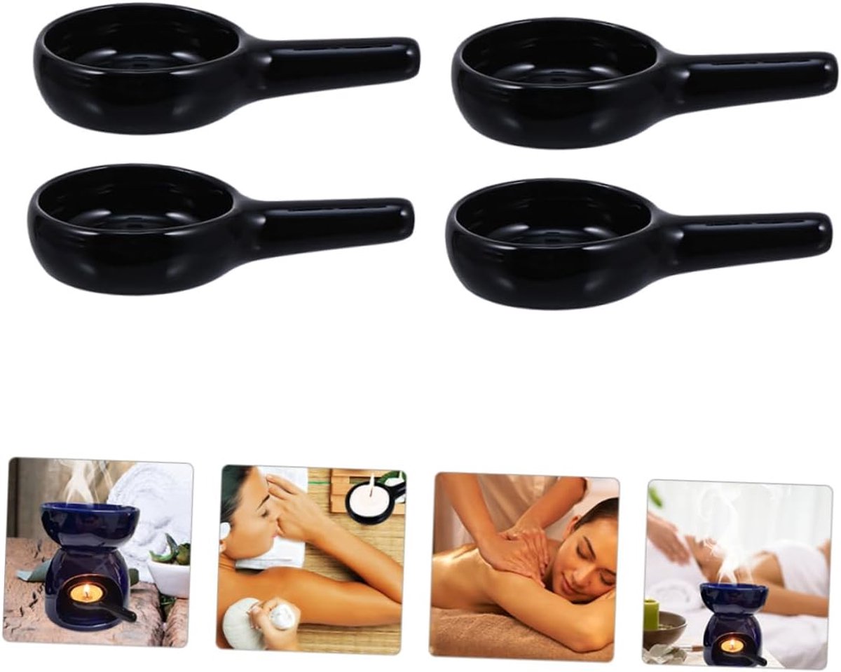 Theelicht Lepelhouder - Geurbrander Lepel - Geuren Verspreiden - Keramisch Materiaal - Set van 4 - Zwart — cadeau in Cadeau-ideeën - foto 7