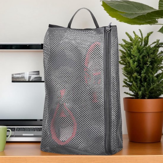 Mesh Opbergzakje - Reis Pouch - Spullen Organiseren - Ademend Mesh Materiaal - 30.5x21x9cm - Donkergrijs — afbeelding 3