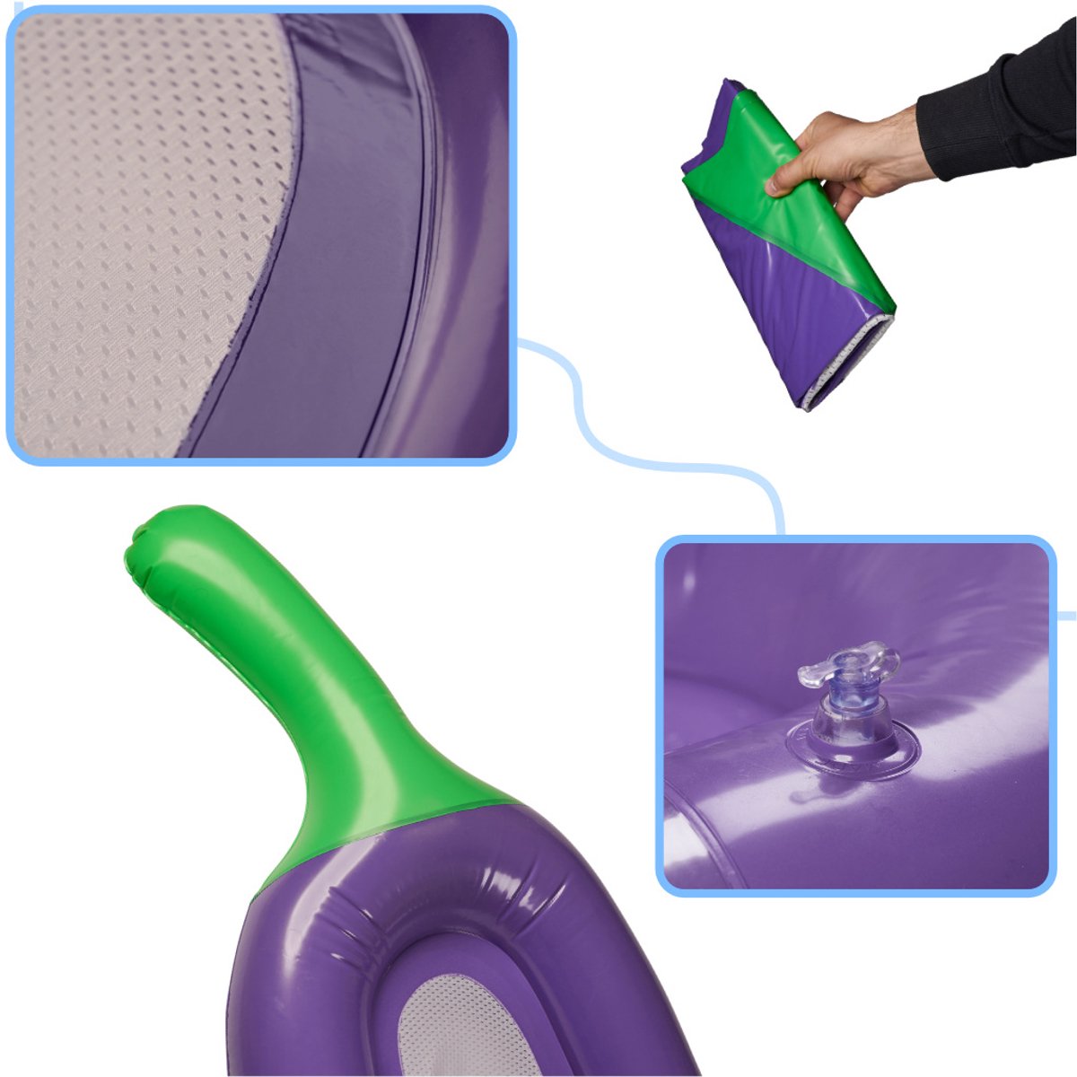 Opblaasbare Waterhangmat XXL - Drijvend Luchtbed met Net - Zwemmatras voor Zwembad en Strand - Water Lounger met Hoofdkussen - Pool Float Stoel - Aubergine - Max 80 kg – foto 2