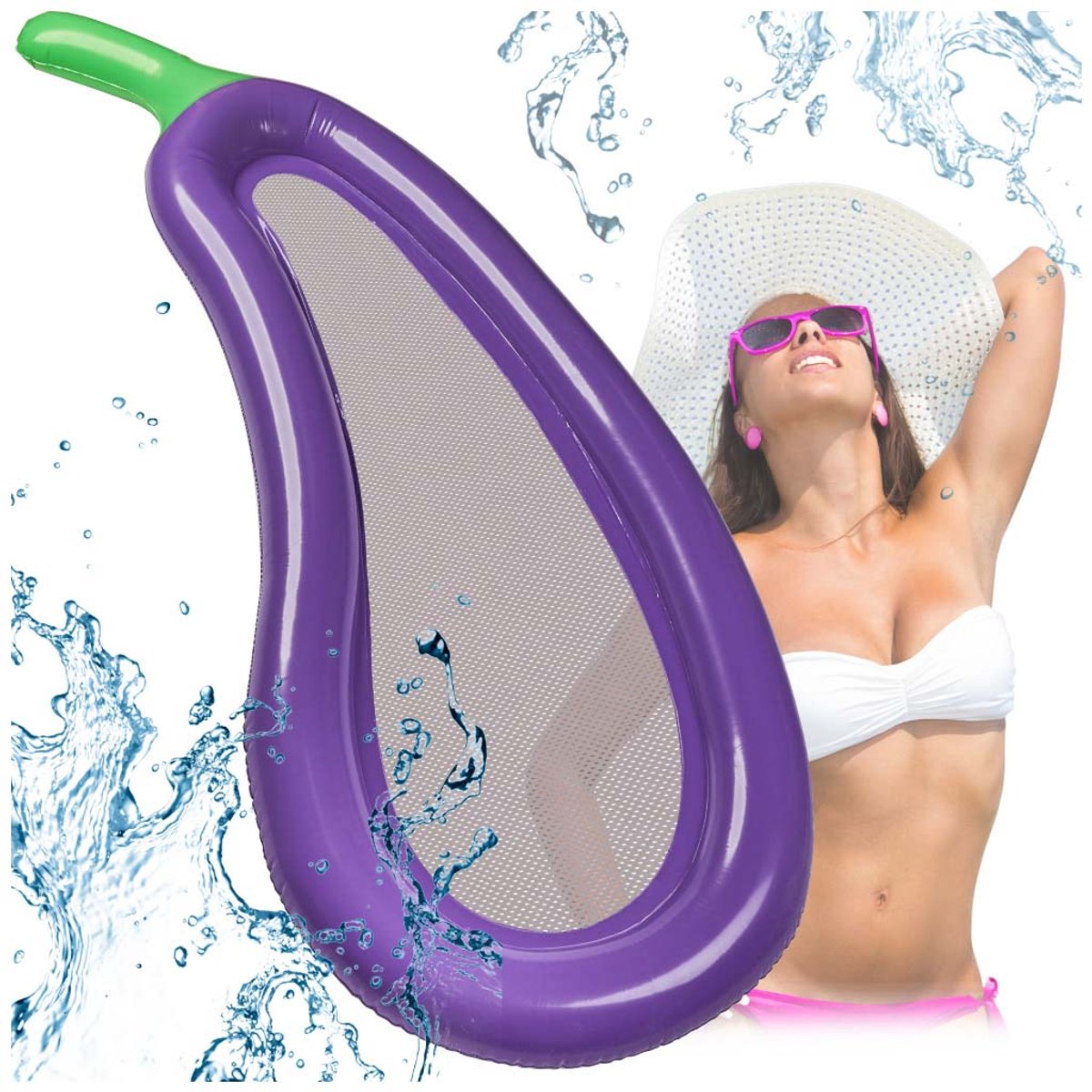Opblaasbare Waterhangmat XXL - Drijvend Luchtbed met Net - Zwemmatras voor Zwembad en Strand - Water Lounger met Hoofdkussen - Pool Float Stoel - Aubergine - Max 80 kg