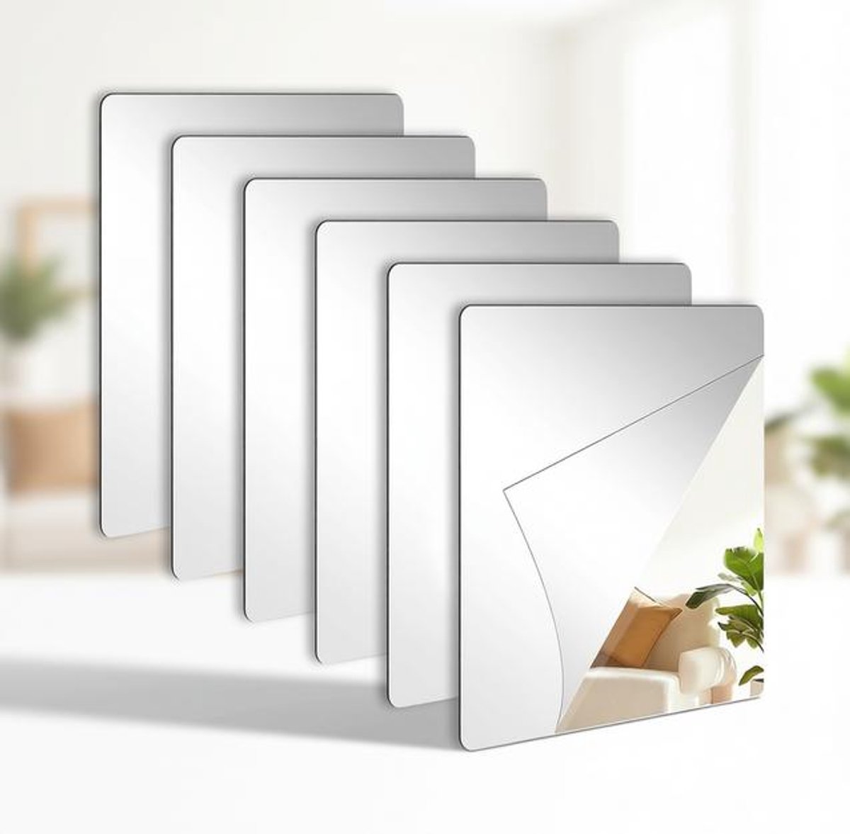Maison Elara Zelfklevende Spiegeltegels 6 Stuks Acryl Rechthoekig voor Wanddecoratie