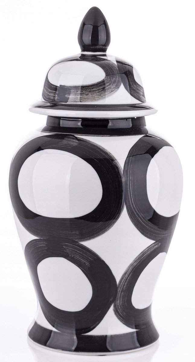 Keramische Amfora met Deksel - Modern Zwart-Wit Design (47cm)