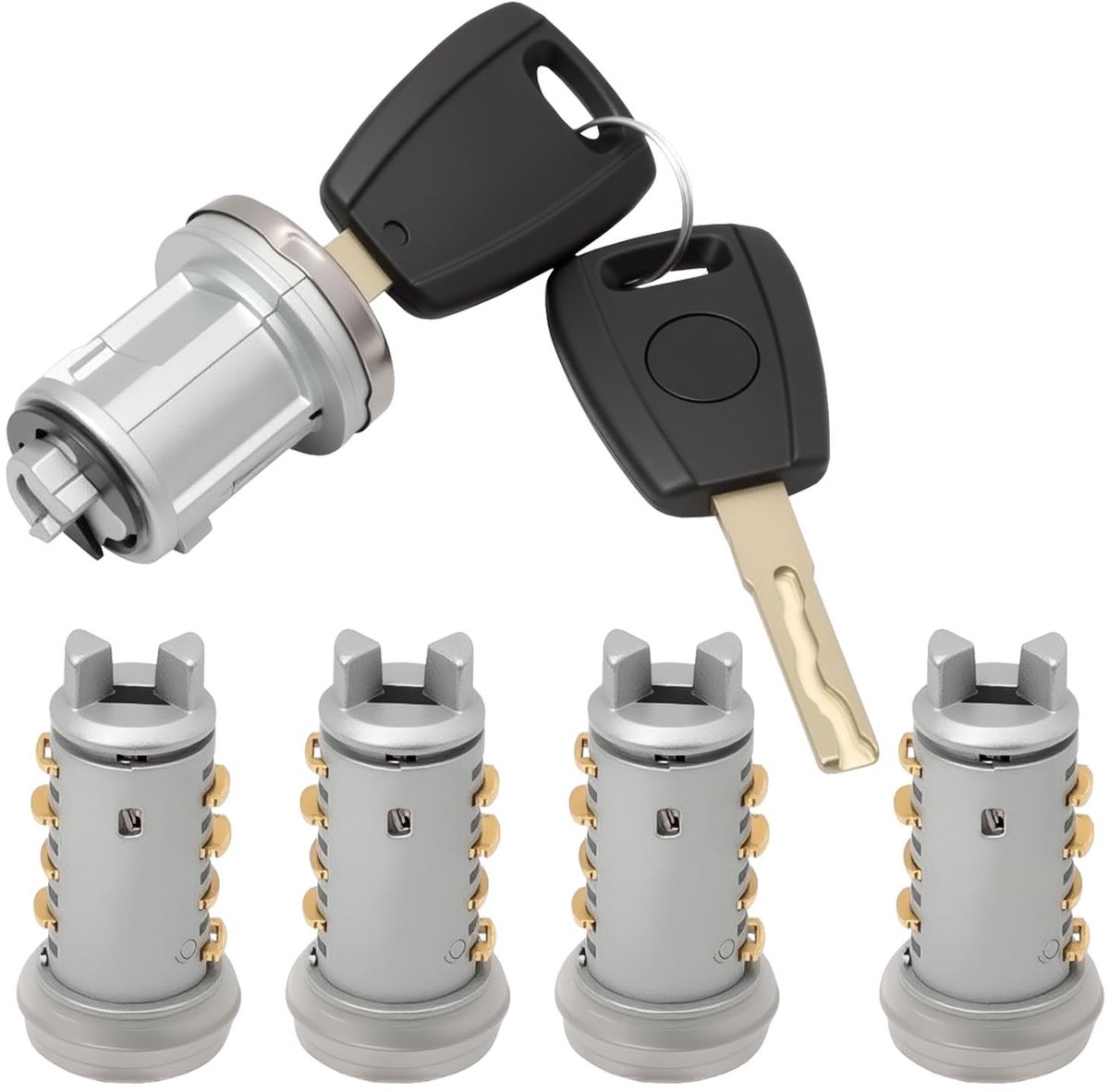 Dailygoods- Deursloten Set 4 Stuks - Riser-sleutels 2 Stuks - Contactslot Lemmet SIP22 - Geschikt voor F-iat Ducato/Panda - Eenvoudige Installatie - Compatibel met Alfa Romeo - Slotset
