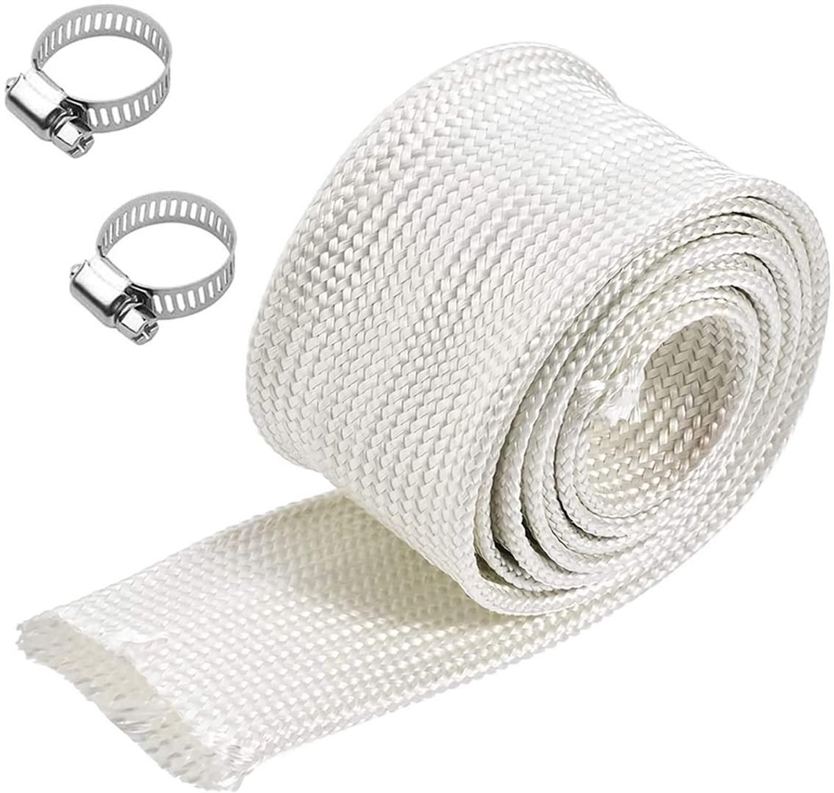 Dailygoods- Vezelmouw 25mm - Warmte-isolatiemouw - Glasvezel - Duurzaam - Hoge temperatuur - Inclusief 2 slangklemmen - Isolatieslang