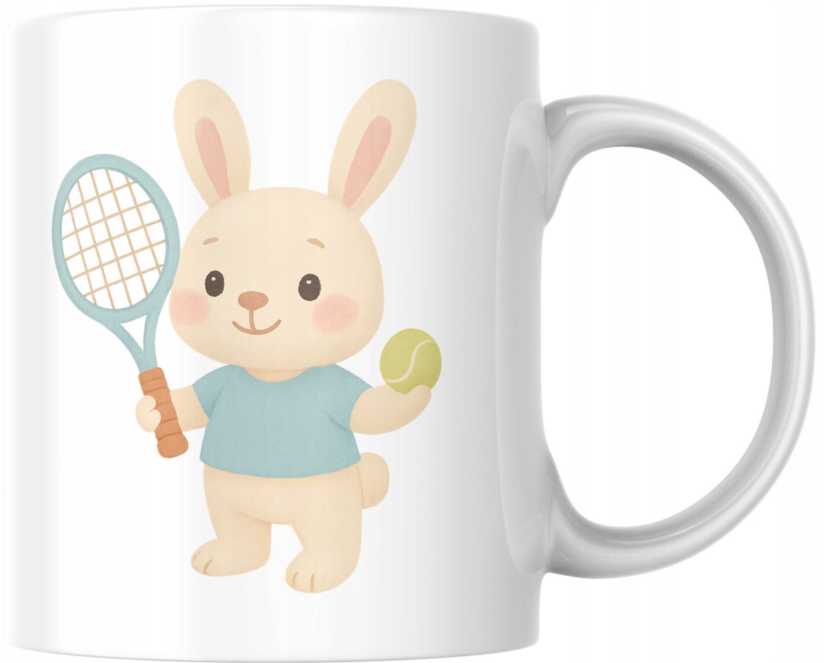 Grappige mok met tennis spelende konijn - 330ml keramiek