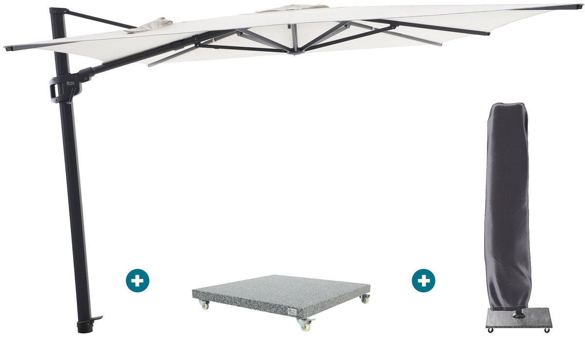 Perfect Shadow Ultra Eclipse Zweefparasol - 4x3m. - Antraciet/Soft Sand met Valencia voet en hoes