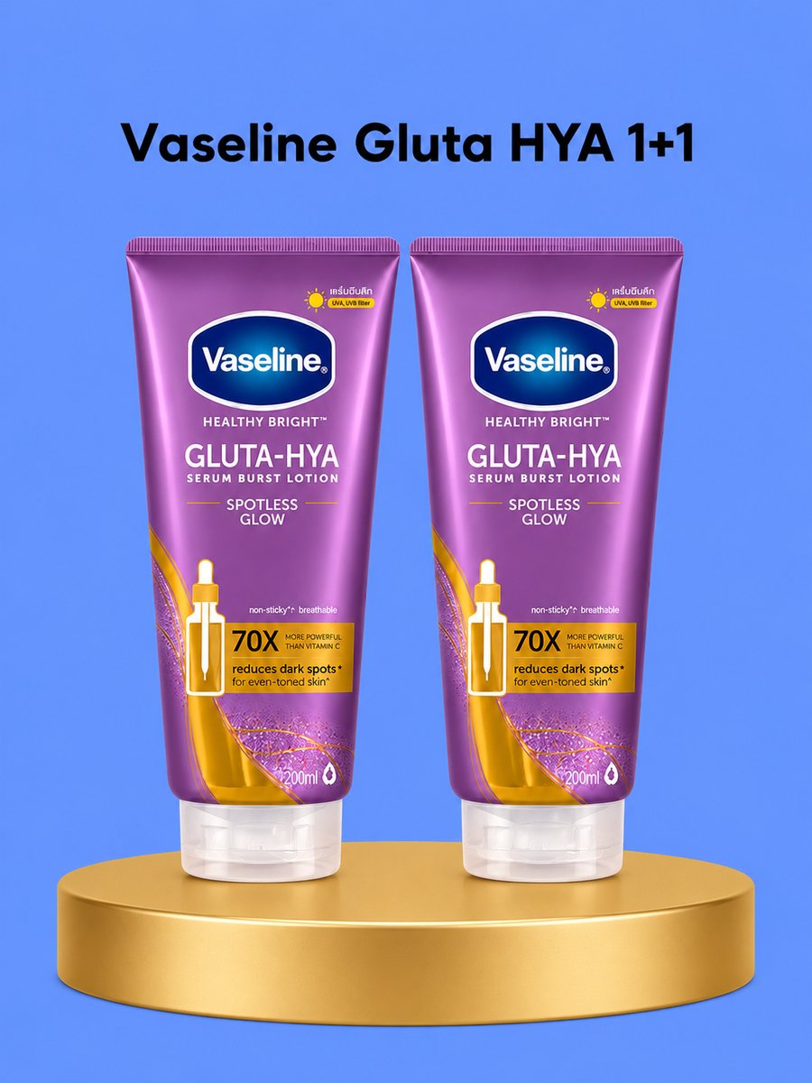 Vaseline Gluta-HYA Duo Pack – Verhelderende & Hydraterende Lichaamsverzorging Set – Verrijkt met Glutathion en Hyaluronzuur – Helpt Donkere Vlekken te verminderen, Egaliseert de Huidtint & Geeft een Zachte, Stralende & Gezonde Huid