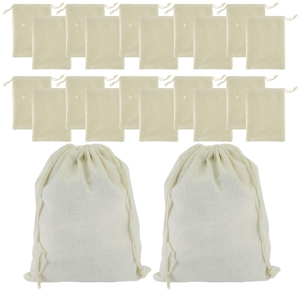 Dailygoods- Katoenen Zakjes 20 Stuks - Cadeauzakjes - Trekkoord - Doe-Het-Zelf - Sieradenzakje - 20 x 25 cm - Biologisch Afbreekbaar - Cadeauzak