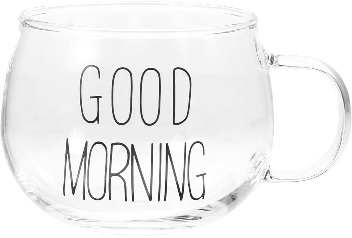 Dailygoods- Koffiemok 400 ml - Transparante Glazen Mok - Ontbijtmok - Melkbeker - Snackbeker - Elegant Design
