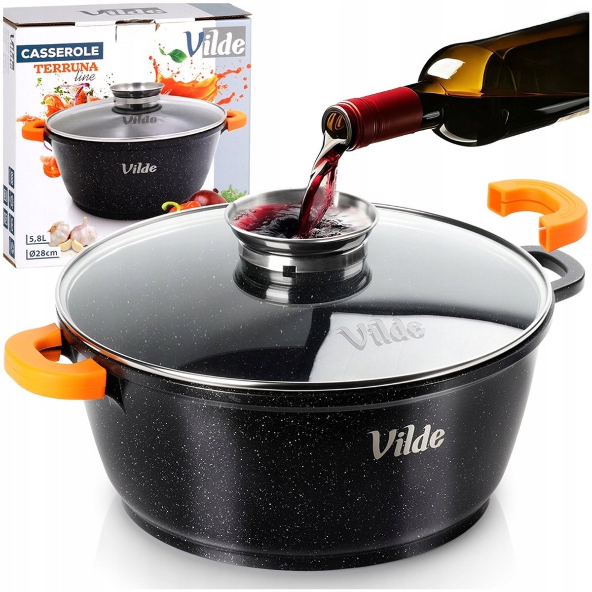 Granitijnen Pan met Deksel - 28 cm, 5,8L - Koken, Stoven, Bakken