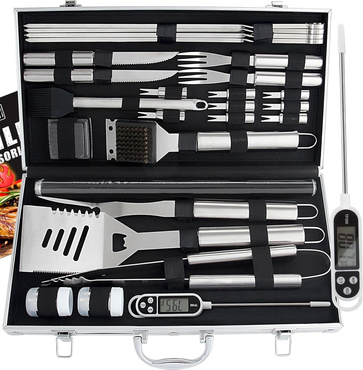 Uitgebreide BBQ Accessoires Set 28 Delig met Aluminium Koffer