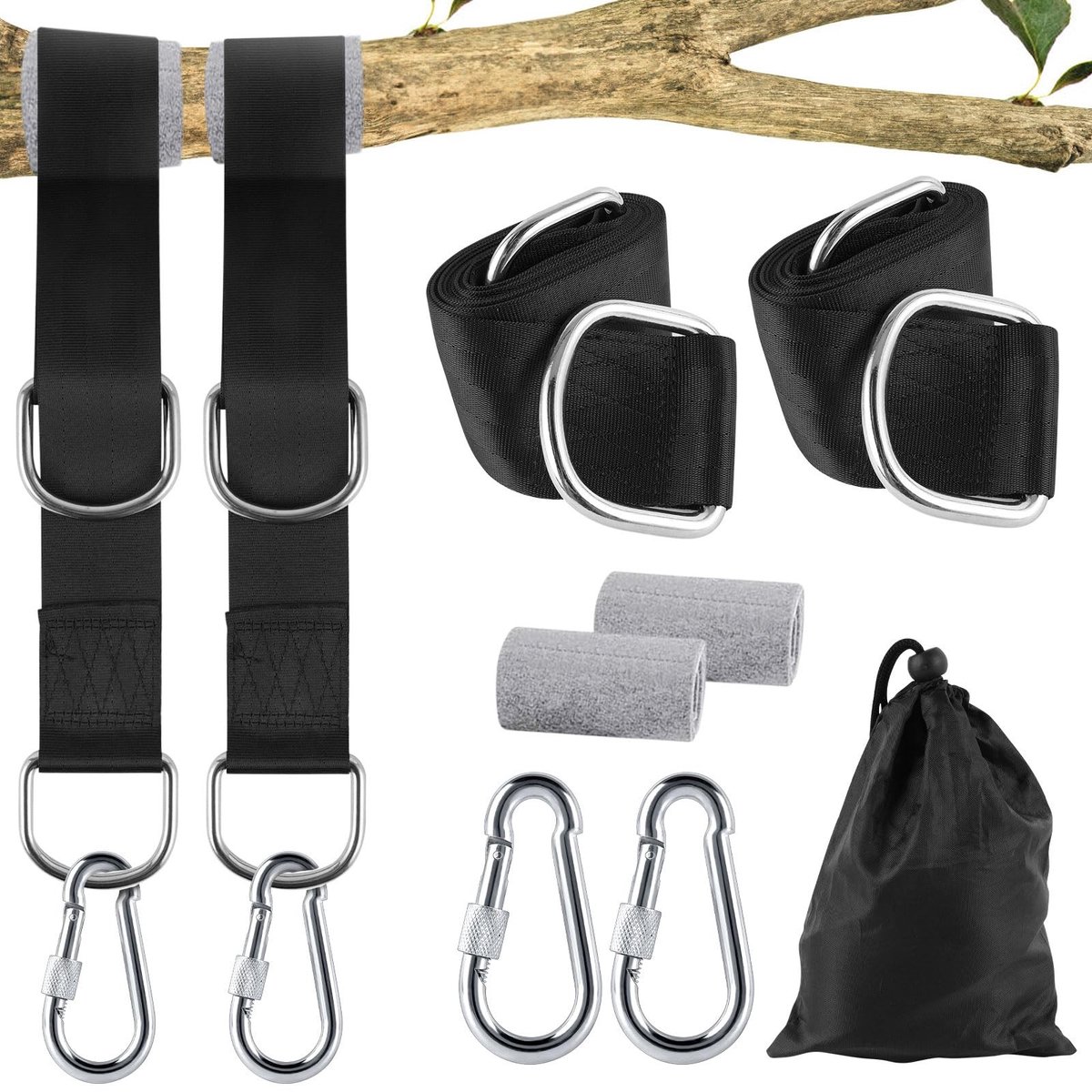 Dailygoods- Hangmatbevestiging 150 cm - Schommelbevestiging - Ophangriemset - 2 Stuks - 1000 kg - Inclusief Boombeschermers - Schommel