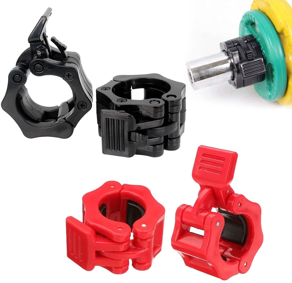 Dailygoods- Haltersluiting Zwart/Rood - Halterklemmen - Snelsluiting - 25mm - 4 Stuks - Hoogwaardig ABS-Materiaal - Halterklem