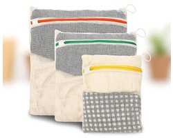 Maison Elara Set van 3 katoenen waszakken met ritssluiting, verschillende maten voor wasmachine en reizen