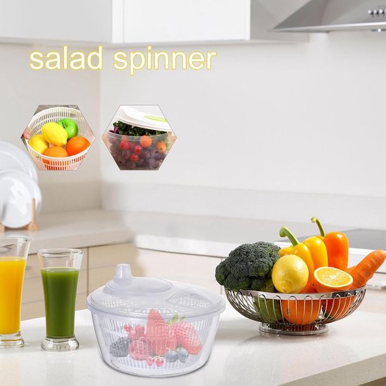 Slacentrifuge Groente Droger - Sla Wasser - Gezond Eten Bereiden - Praktische Afvoeropening - 228 cm Lengte - Wit — afbeelding 2