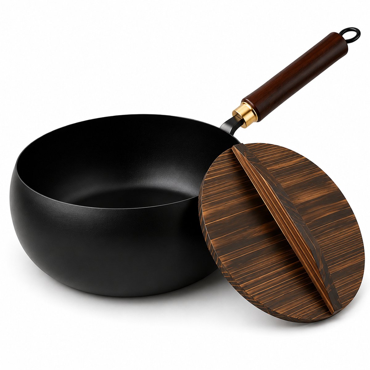 CINK Home® Gietijzeren Kookpan 28 CM met Houten Deksel – Geschikt voor Inductie, Gas & Keramisch – Multifunctionele Braadpan, Stoofpan en Frituurpan
