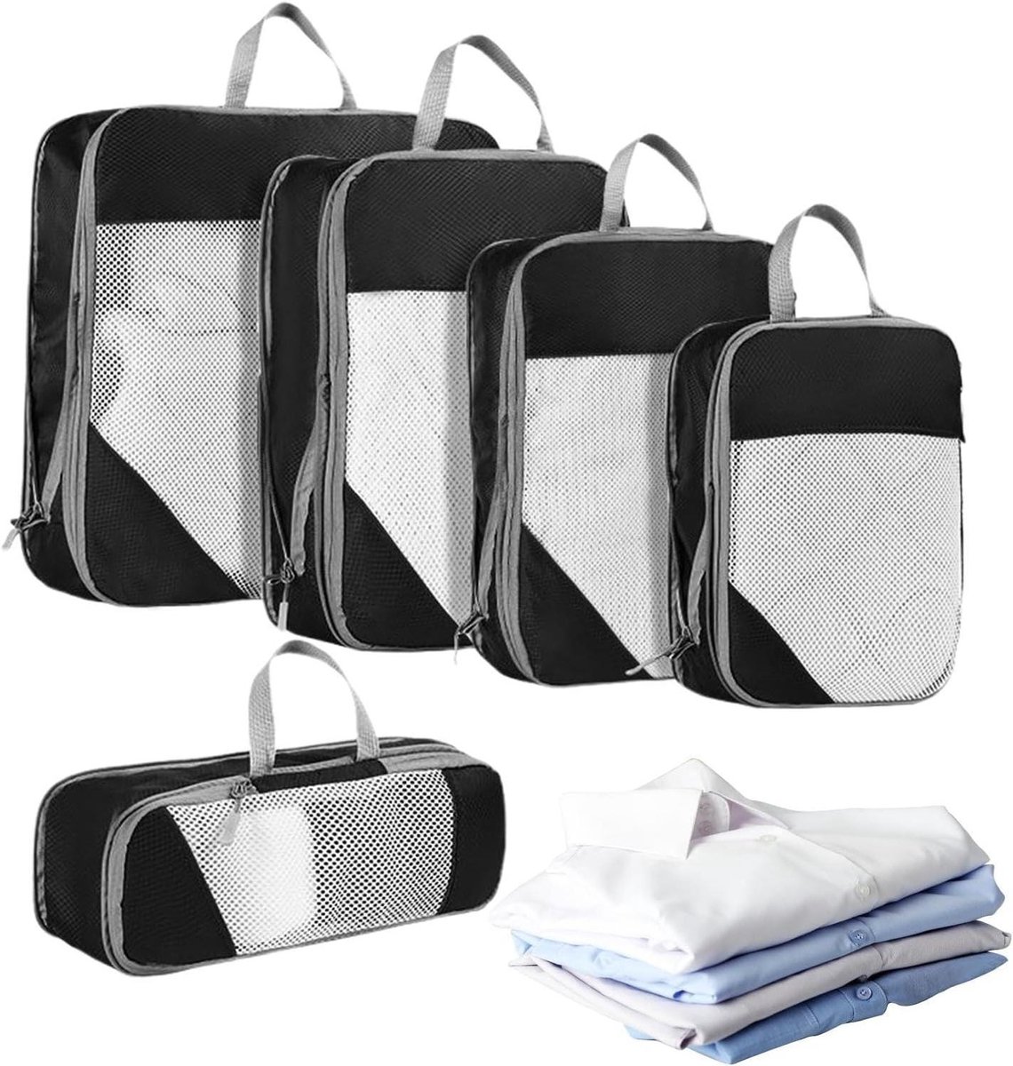 Reiscompressiezakken - Opvouwbare organizers - Bagage organiseren - Ruimtebesparend ontwerp - 5 stuks - Zwart