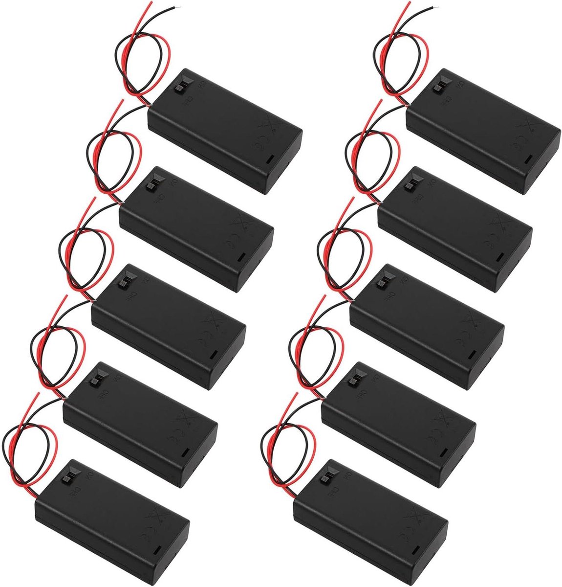 Batterijhouder met Schakelaar - Batterijbox AA - Hobby Elektronica - Inclusief Aansluitdraden - 10 Stuks - Zwart
