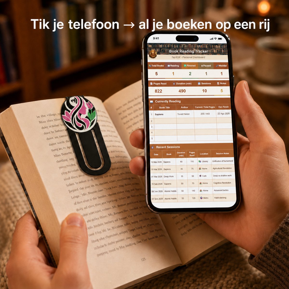 Tap3DX Smart Boekenlegger – 3D Bladwijzer met Vrouw en Bloemen