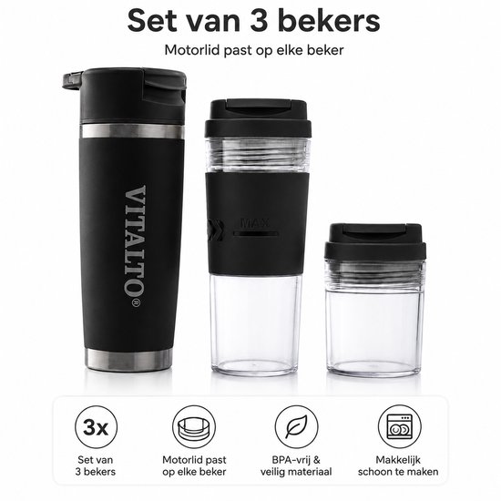 VITALTO V1 SERIES - Draagbare Blender - Portable Blender - BPA vrij - Smoothie maker - Vaatwasserbestendig - 700ML-USB-C Oplaadbaar - Zwart van Merkloos — afbeelding 3