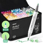 Zwarte tas met 168 Ohuhu Honolulu B alcoholmarkers, met één groene marker op de voorgrond.