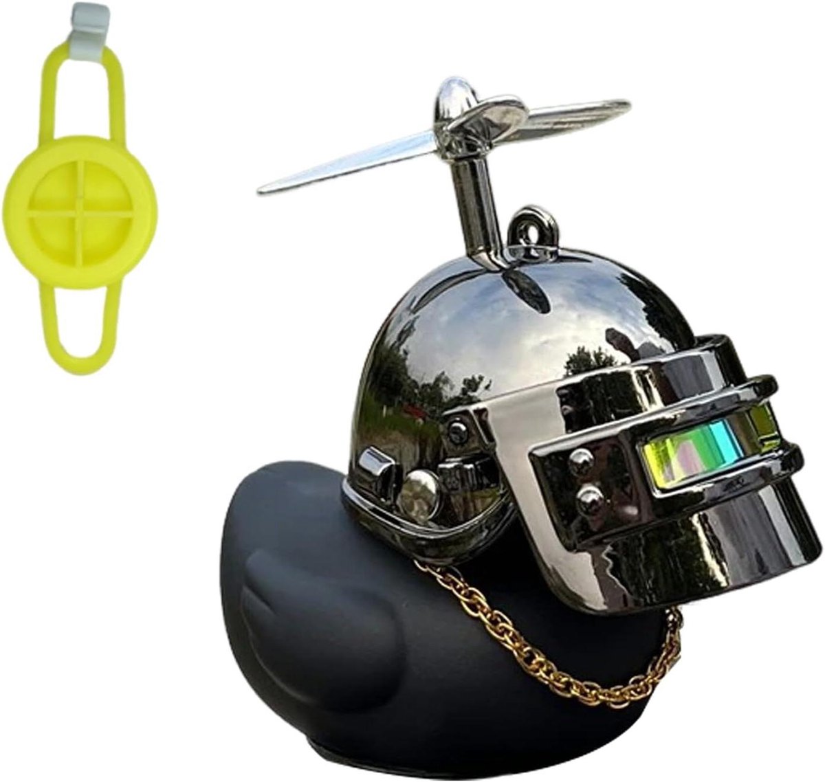 Fiets eend - Stuurdecoratie - Vrolijk fietsen - Met draaiende propellers - 8.7 cm - Geel
