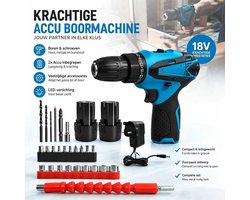 Accuboormachine 12V 3.0Ah met 2 Accu’s – Draadloze Schroefboormachine, Elektrische Boormachine, Power Drill Set voor Hout, Metaal, Kunststof & Doe-Het-Zelf Klussen