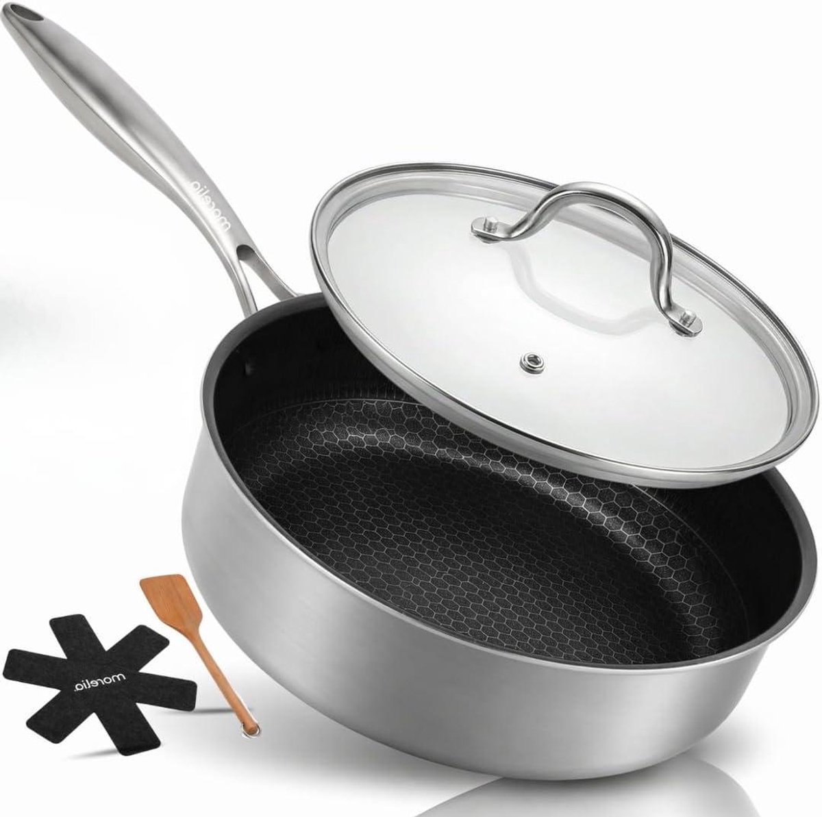 Hapjespan met Deksel Koekenpan Braadpan Vetarm Koken Keramische Antiaanbaklaag 26 cm Zwart