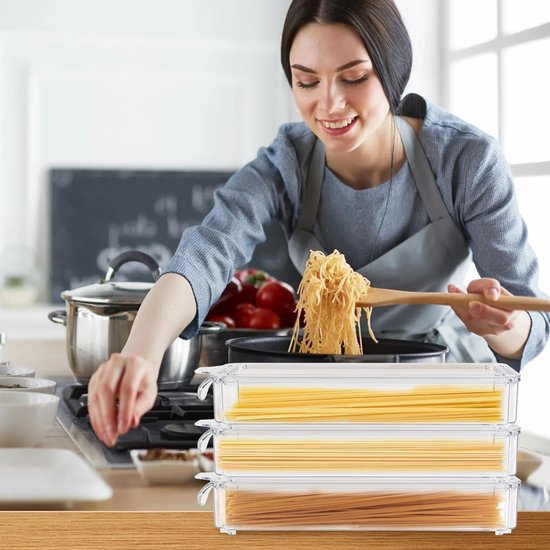 Luchtdichte opslagcontainers voor pasta 30x10x4.5cm, transparante dozen voor spaghetti, macaroni en fusilli, ideaal voor keuken en voorraadkast van Merkloos — afbeelding 4