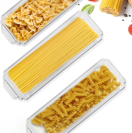 Luchtdichte opslagcontainers voor pasta 30x10x4.5cm, transparante dozen voor spaghetti, macaroni en fusilli, ideaal voor keuken en voorraadkast van Merkloos — afbeelding 3