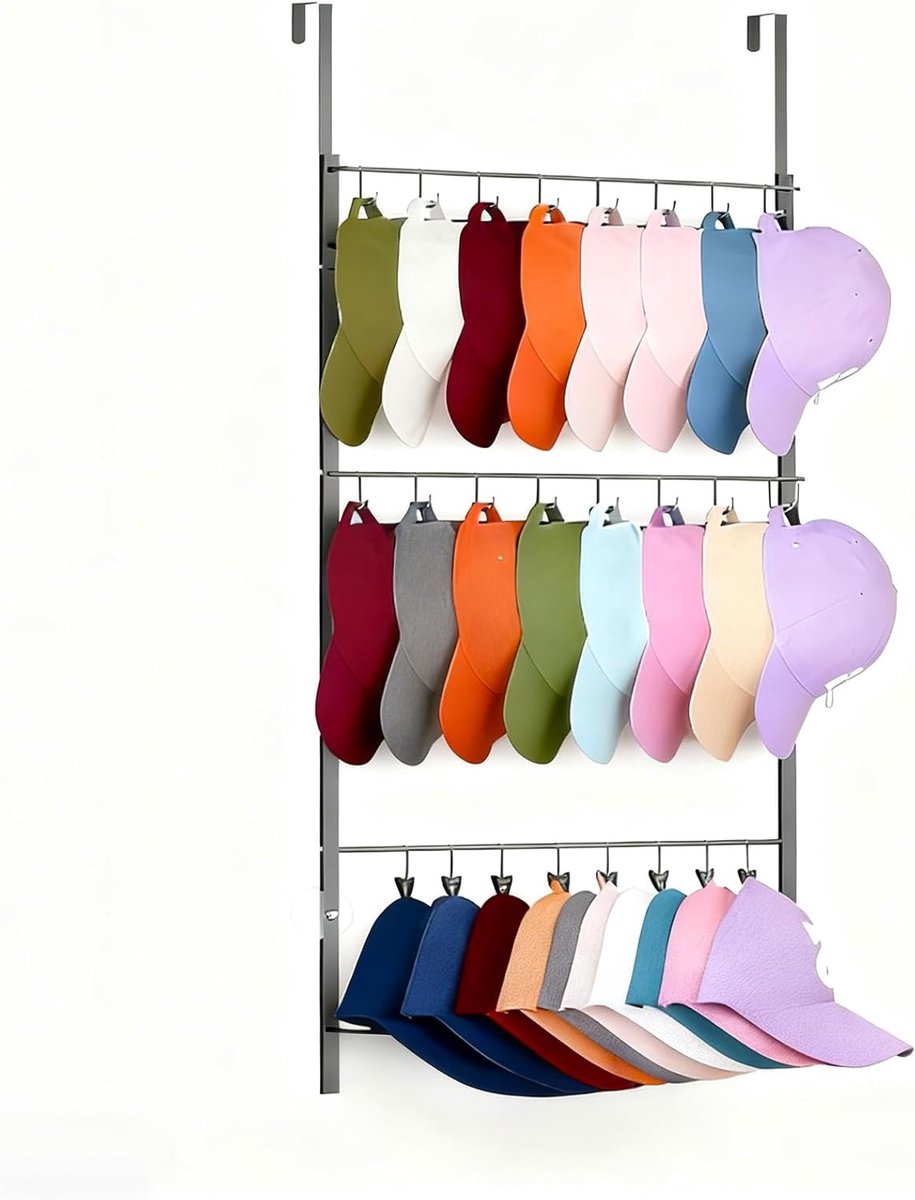Muurbeugel voor Baseball Caps en Hoeden met 6 Haken - Ideaal voor Woonkamer, Hal en Kantoor, Ruimtebesparend en Stabiel