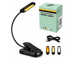 ZoeZo - LED Leeslampje - Voor boek - Bed nachtkastje leeslamp - Boeklamp - Met klem - 360°C Flexibele nek - USB Oplaadbaar - 3 Lichtstanden
