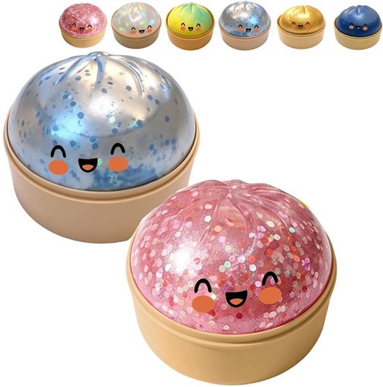 Mystery Dumplings Squishy - 2 Pièces - Giant Squishy Dumpling Squishy - Mignonne Boulette Pailletée Squishy - Jouet Anti-stress à Presser - Fidget Toys - Jouet de Soulagement du Stress - Boulettes Squishy Lentes Pour Réduire l'Anxiété - rose - bleu