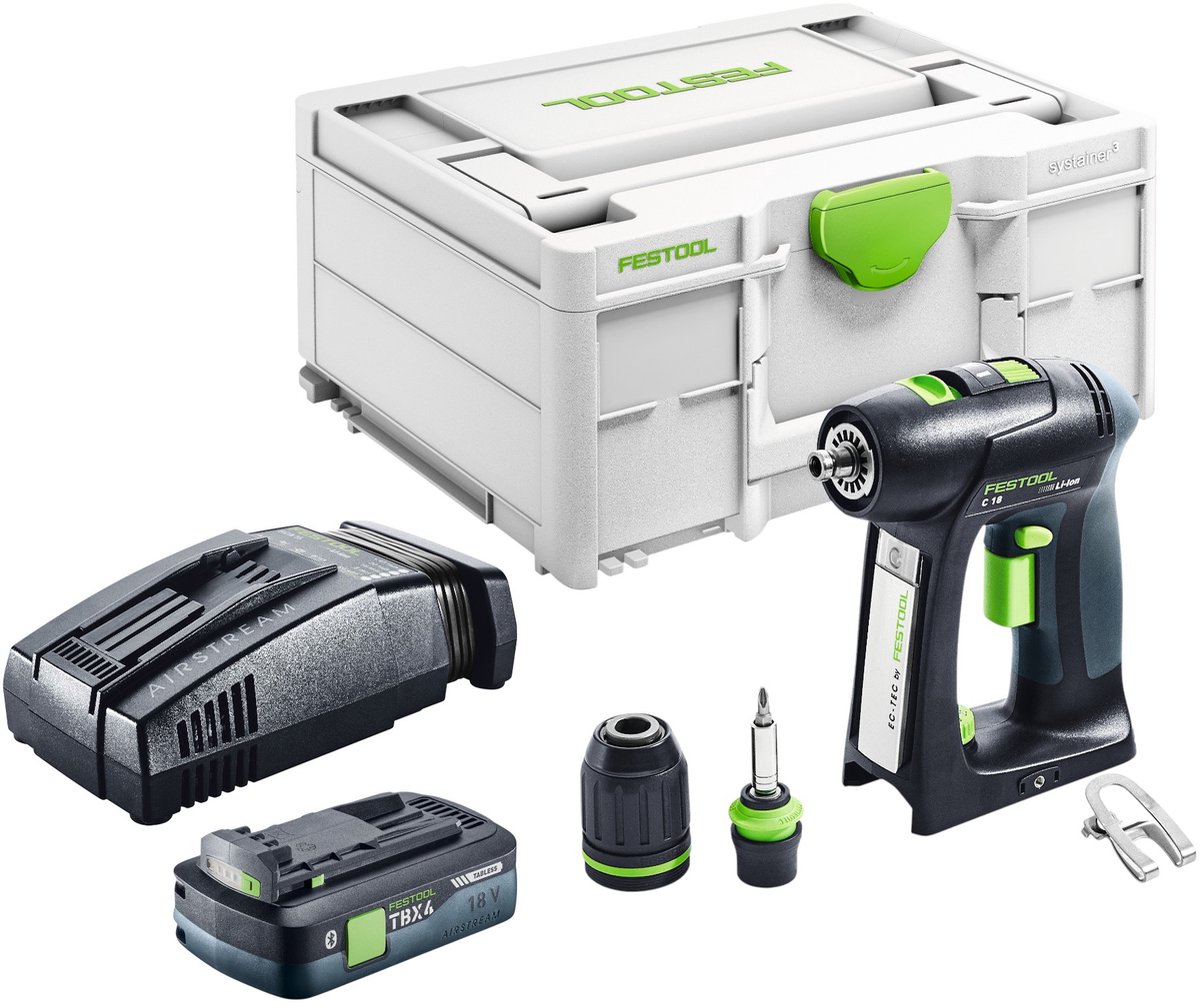 Festool C 18-Basic accuboormachine 18 V 45 Nm borstelloos + 1x accu 4,0 Ah + snellader + Systainer