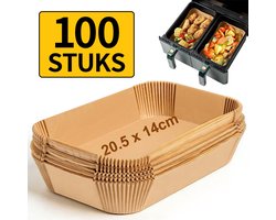Papier de Cuisson pour Friteuse à Air 100 Pièces – Papier Jetable pour Friteuse à Air 20,5 x 14 cm – Convient pour Ninja Dual Zone, Cosori & Friteuses à Air Doubles 7,6L-10L